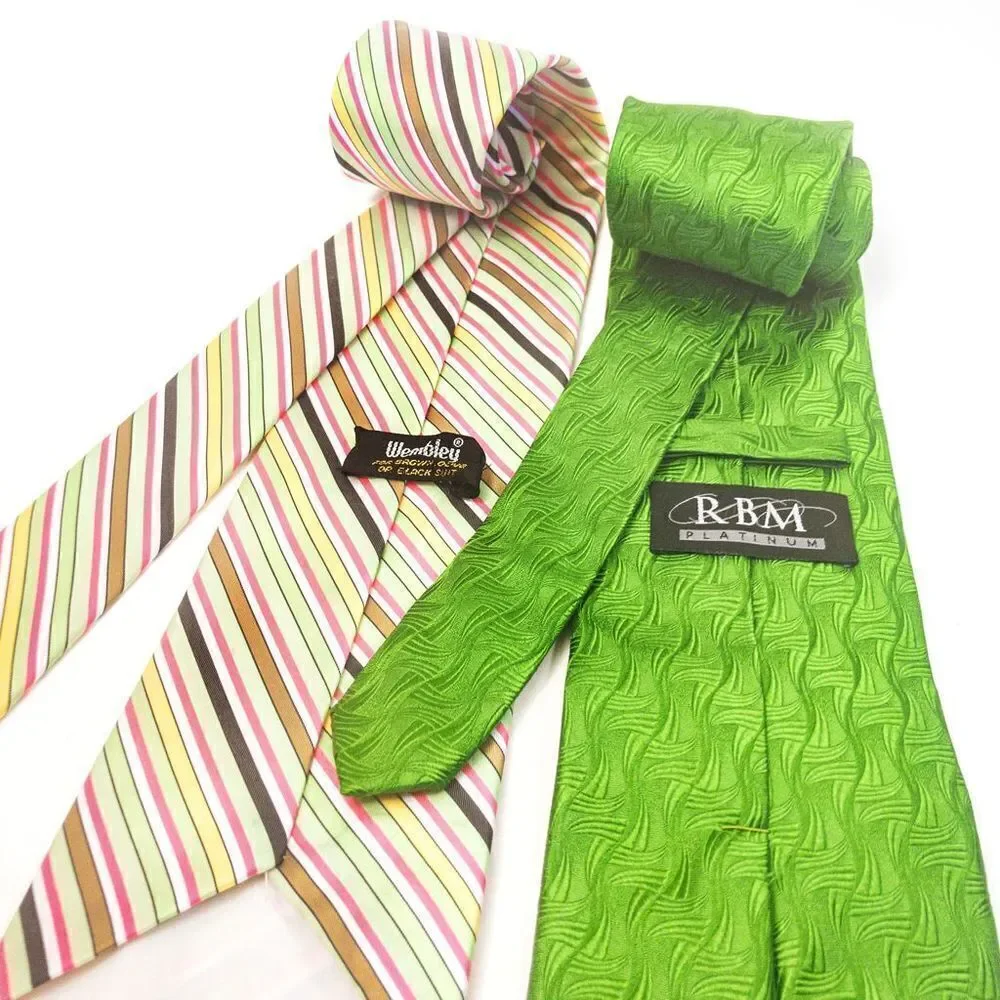 Bright Vintage Tie Bundle: RBM Green Silk & Wembley Striped Poly